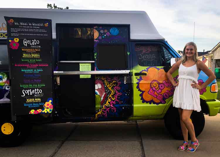 Colorful gelato truck at hippie themed graduation party