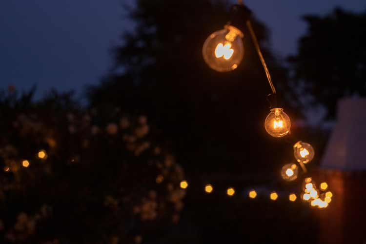 String lights at outdoor party