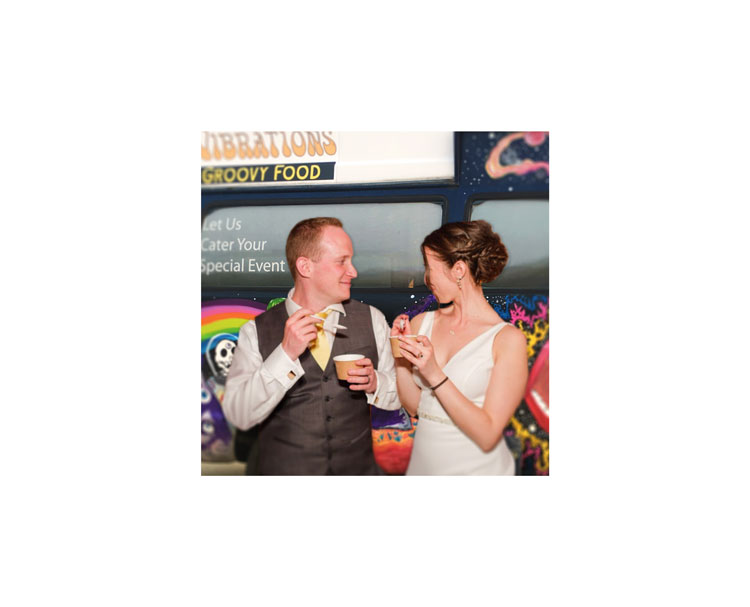 bride and groom in front of gelato truck