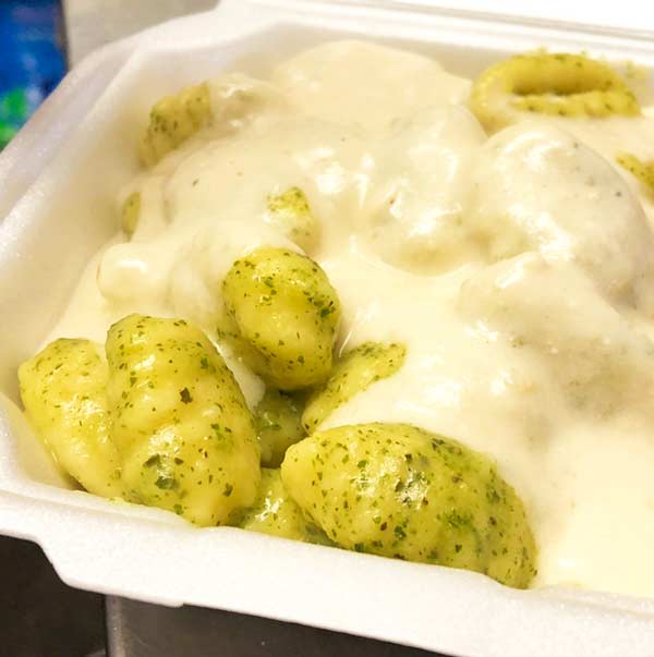 Gnocchi with Basil Pesto and Romano Cream Sauce