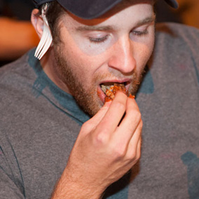 Picture of Markie eating a meatball sandwich