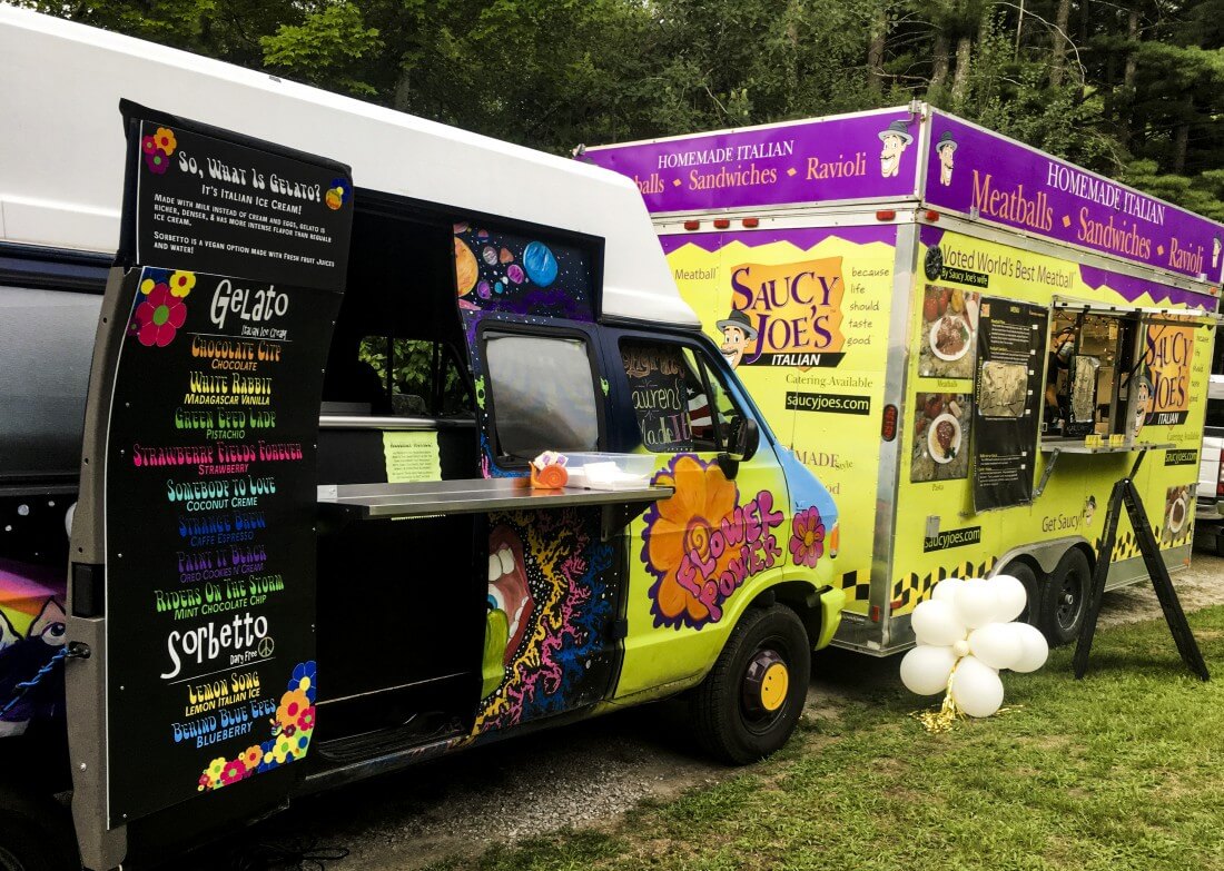 Saucy Joe's Italian Food and Gelato Trucks Parked at Party