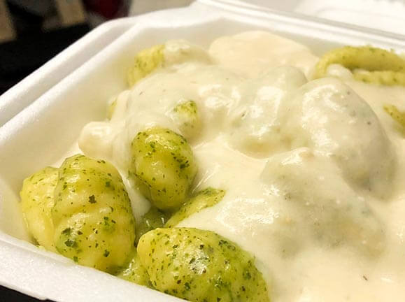 Gnocchi with Basil Pesto and Romano Cream Sauce