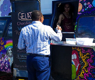 Man getting gelato at employee appreciation day