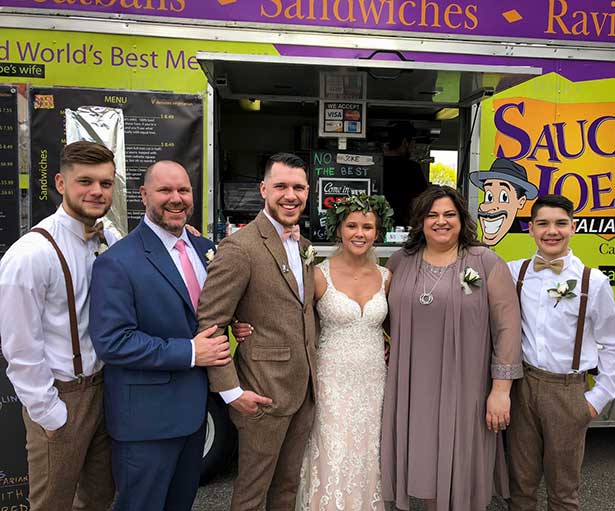 Wedding with Bride, Groom and Family at Saucy Joe's Food Truck