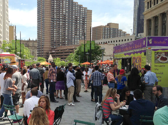 A long line for the Saucy Joe's truck
