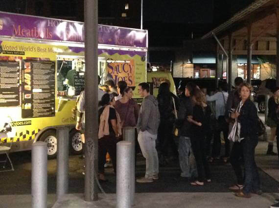 A long line for the Saucy Joe's truck